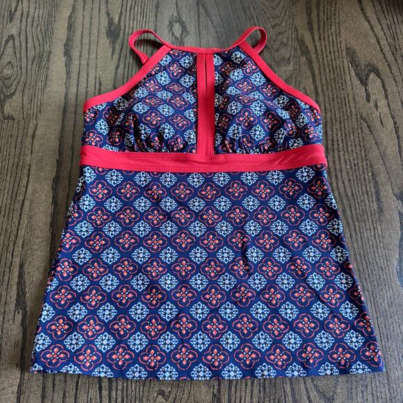 Lands End Womens Red White Blue Geo Floral Tankini Swim Suit Top Size 4 Small - Picture 1 of 8